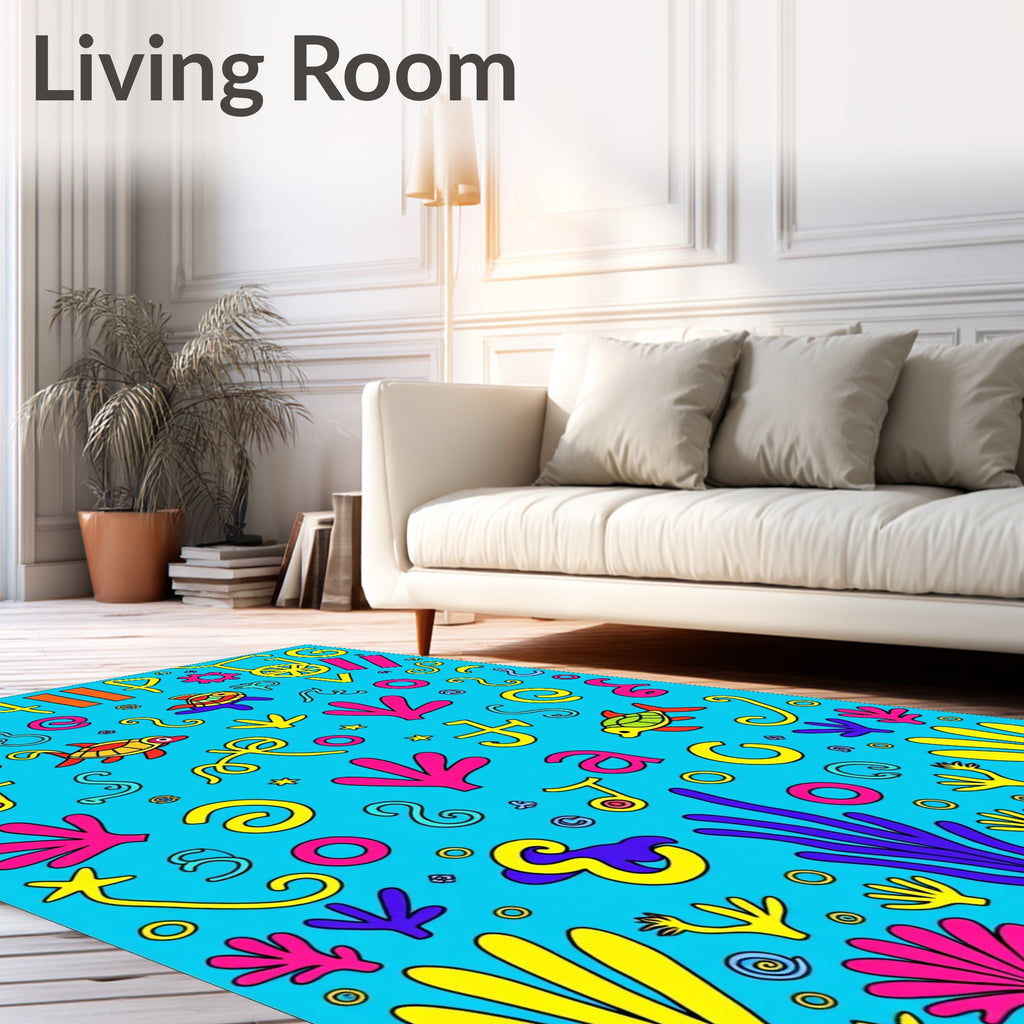 Underwater scene with turtles and flora Rug