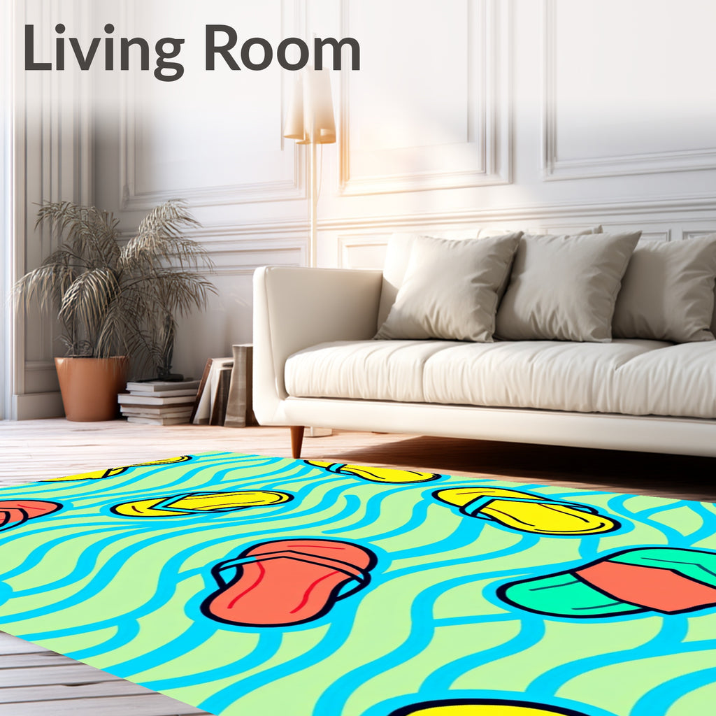 Coral Yellow Teal Flip Flop Waves Rug