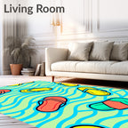 Coral Yellow Teal Flip Flop Waves Rug