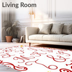 Red Calligraphic Alphabet Border Accent Rug