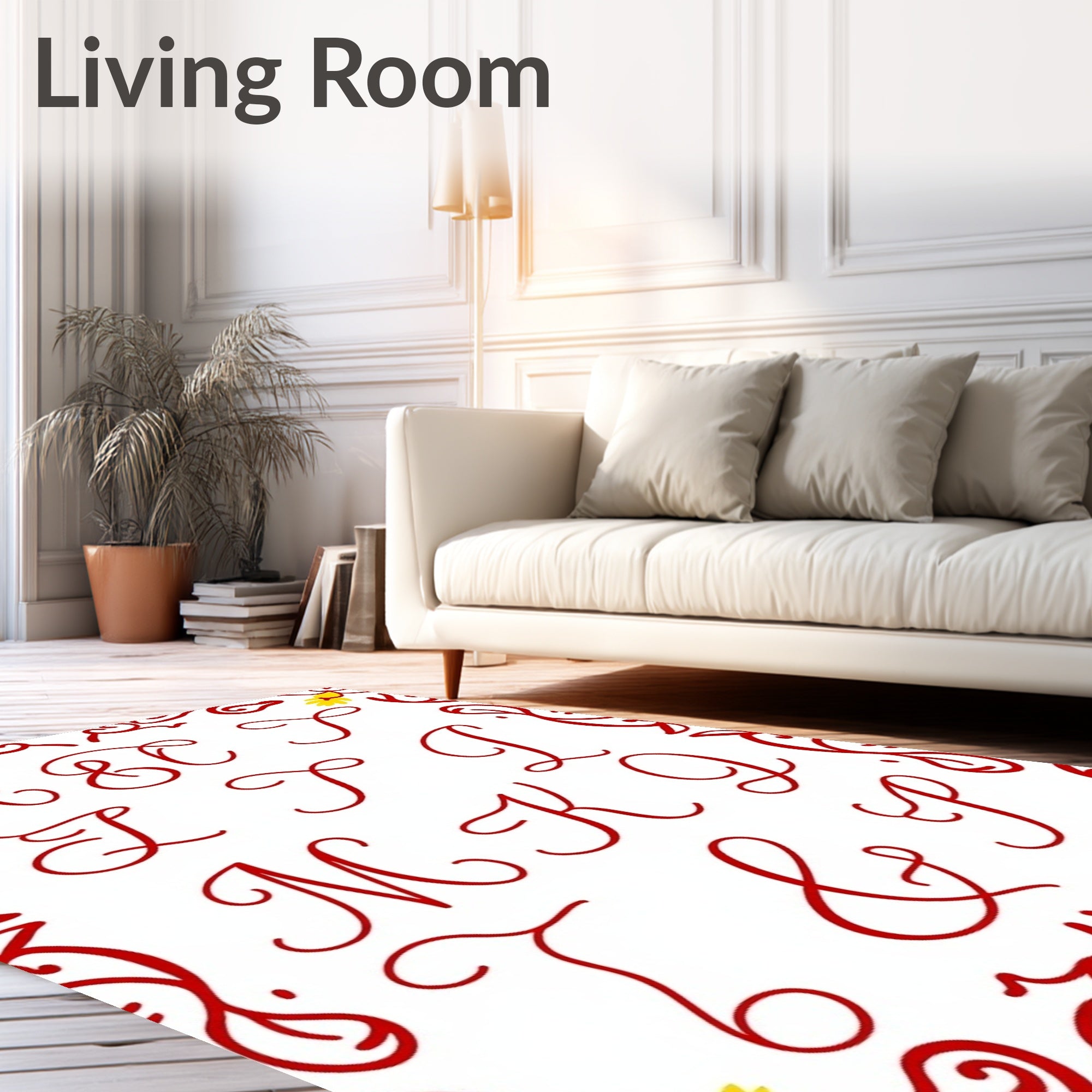 Red Calligraphic Alphabet Border Accent Rug