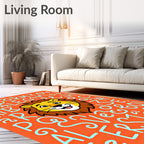 Playful Lion Alphabet Orange Background Rug