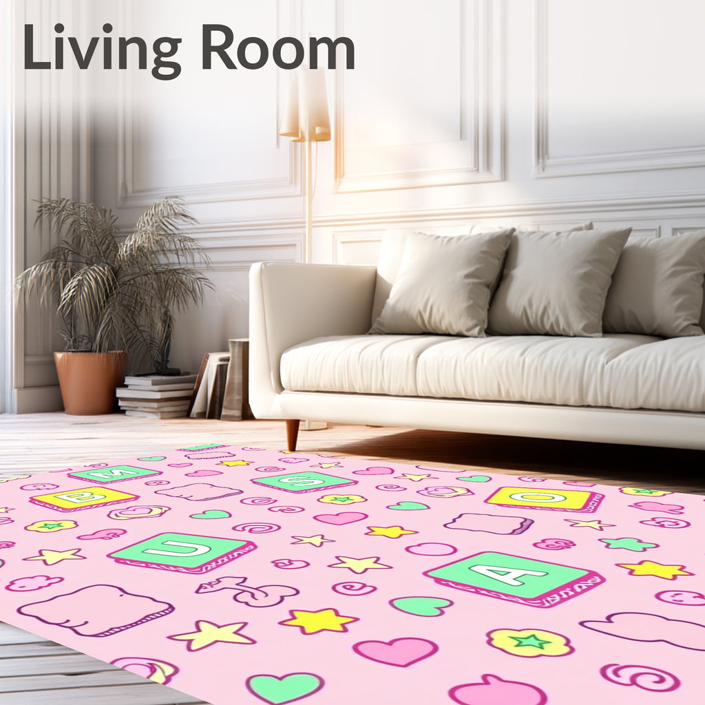 Fun Pink Alphabet Blocks Star Hearts Rug