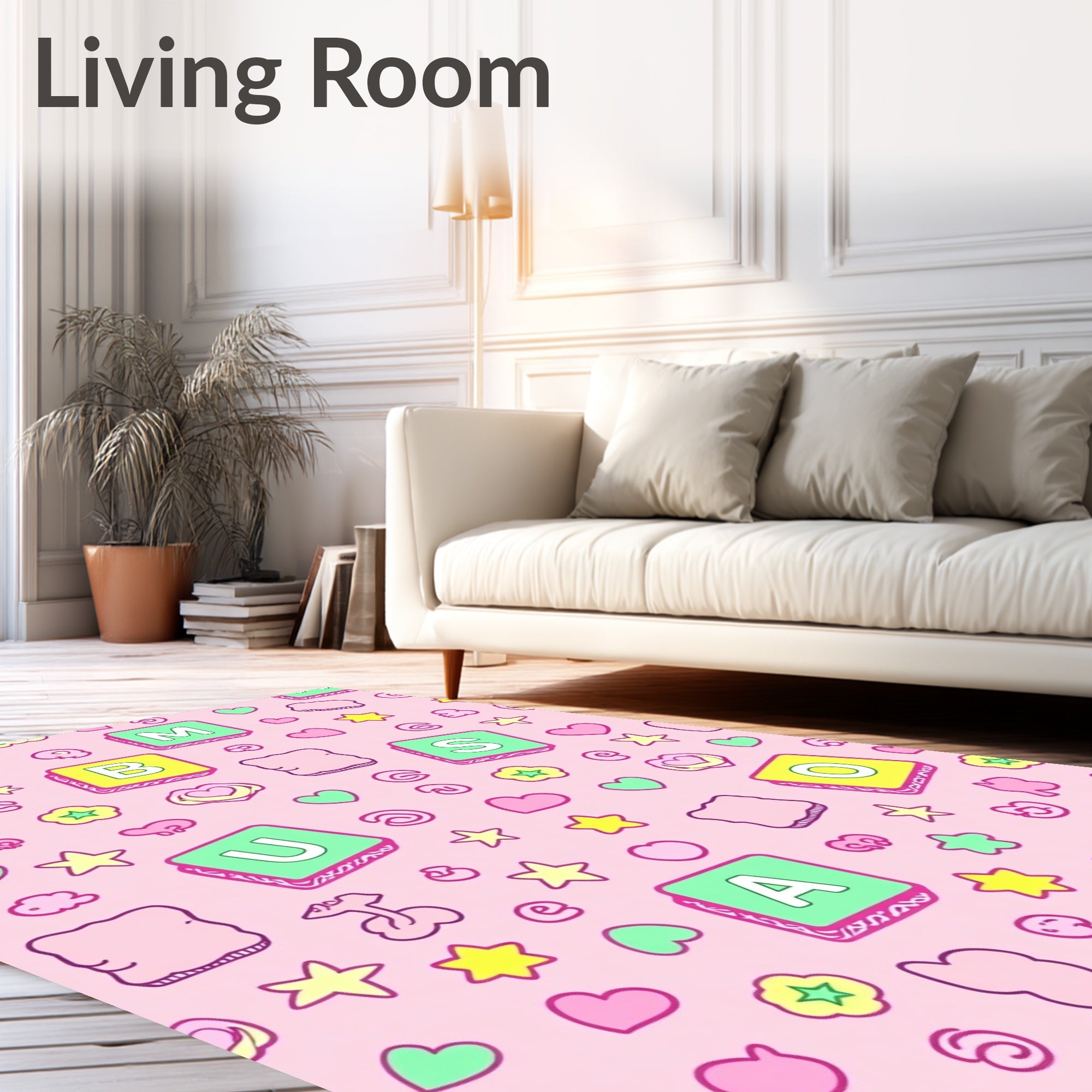 Fun Pink Alphabet Blocks Star Hearts Rug