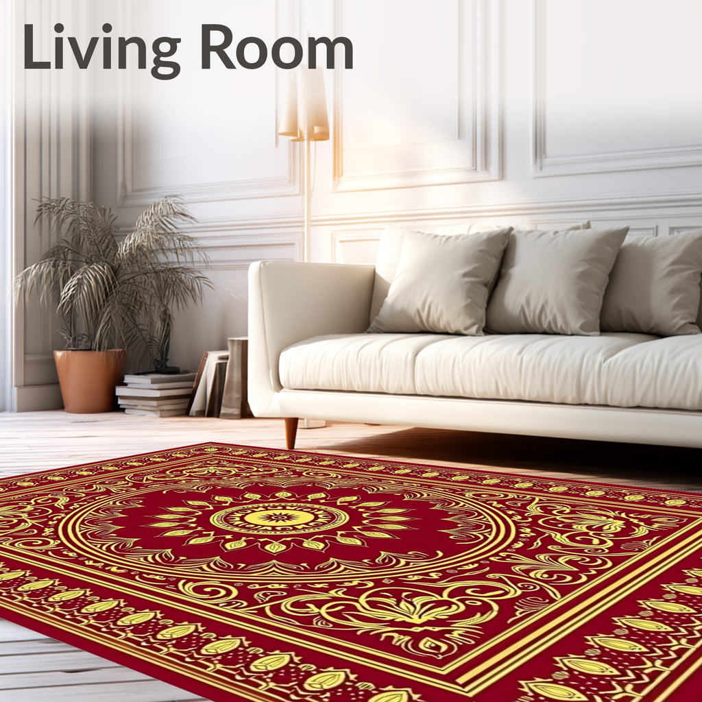 Crimson Gold Medallion Floral Traditional Rug