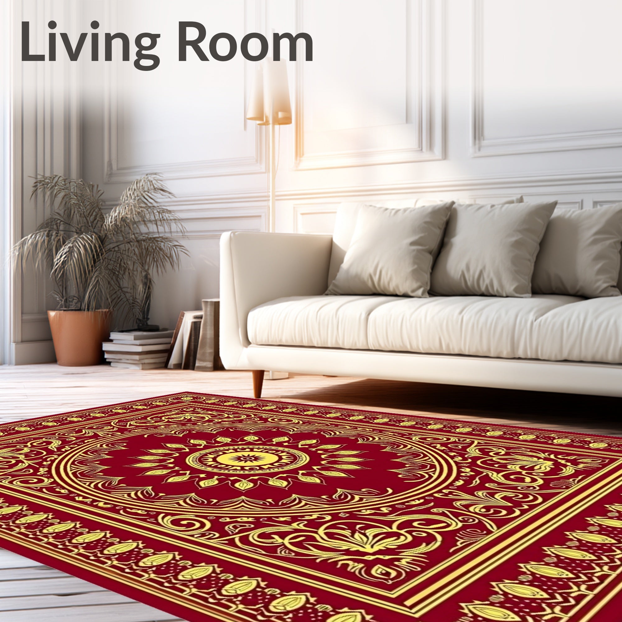 Crimson Gold Medallion Floral Traditional Rug