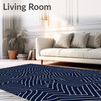 Dark Blue White Linear Topography Rug