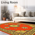 Vibrant Orange Yellow Floral Medallion Rug