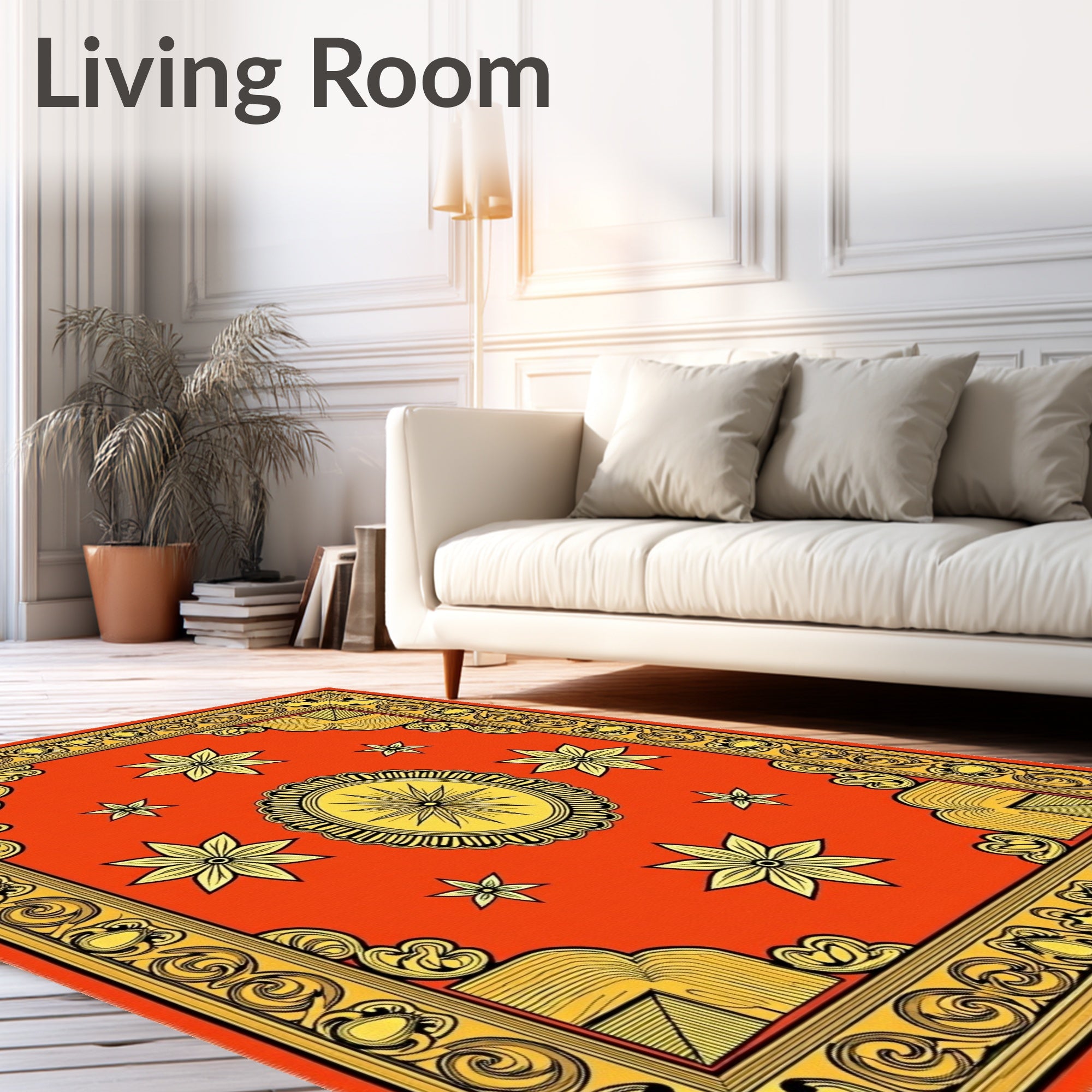 Vibrant Orange Yellow Floral Medallion Rug