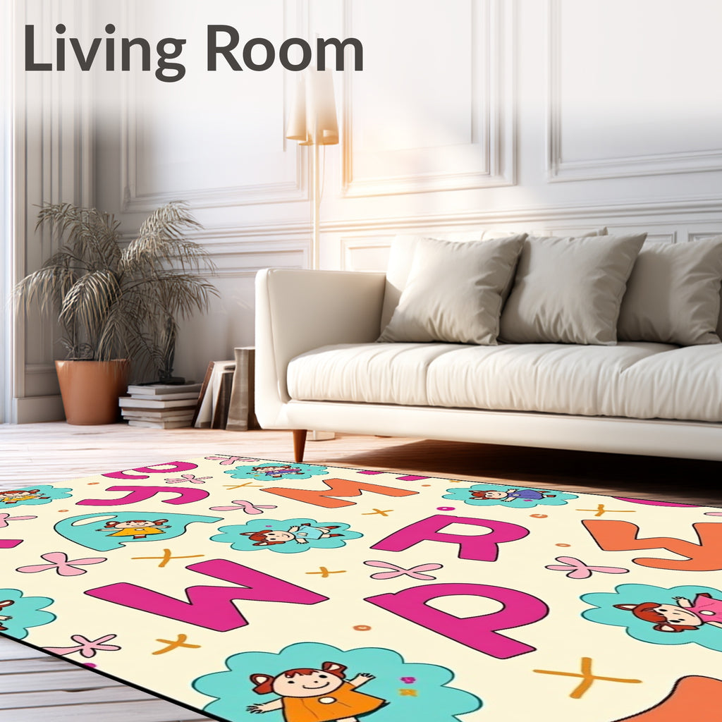 Playful Alphabet Characters Garden Graphic Rug