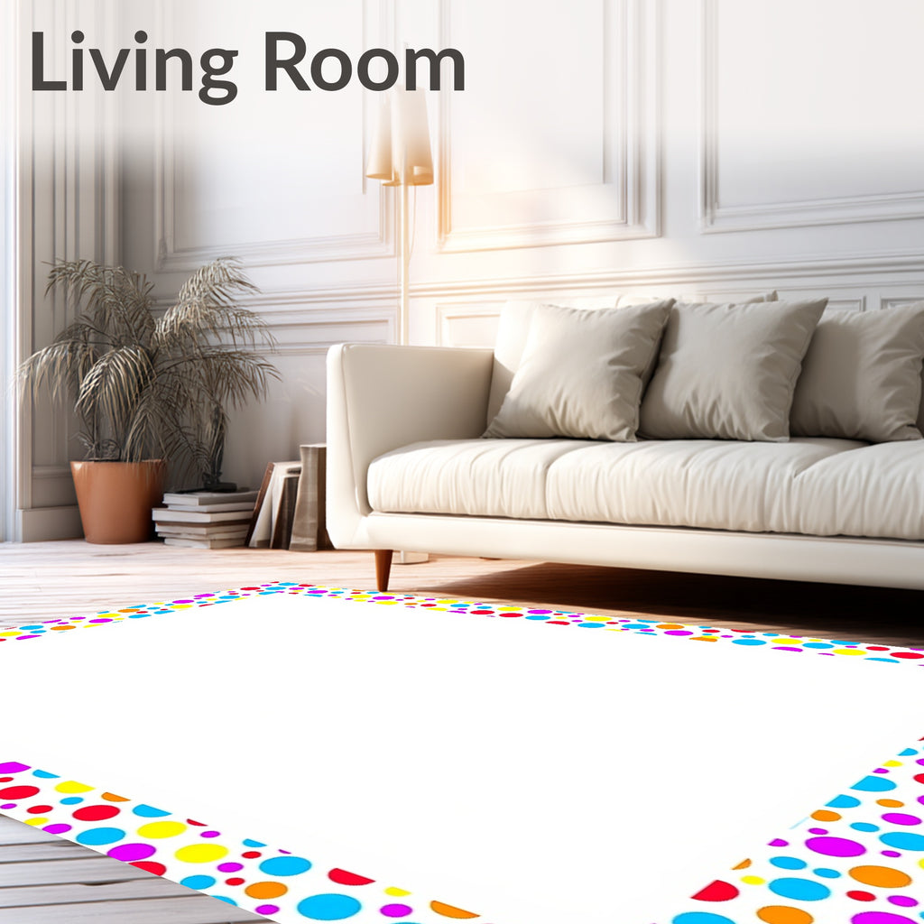 Rainbow Polka Dot Confetti Border Rug