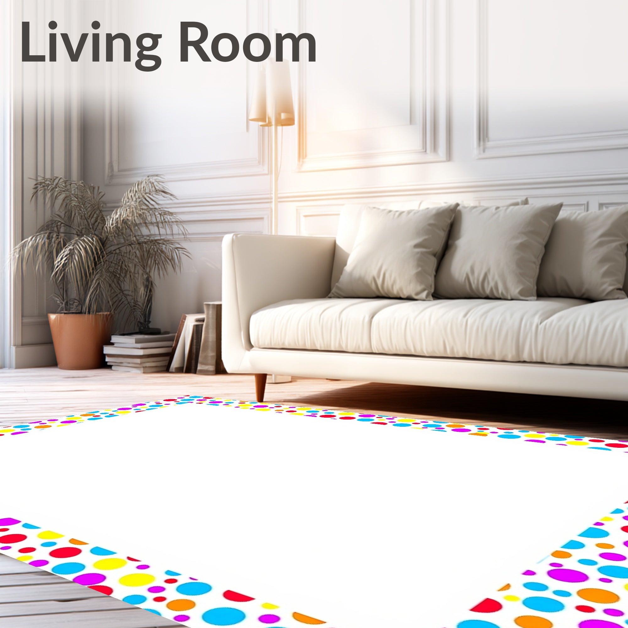 Rainbow Polka Dot Confetti Border Rug