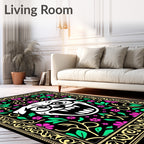 Whimsical Grinning Dog Pink Floral Rug