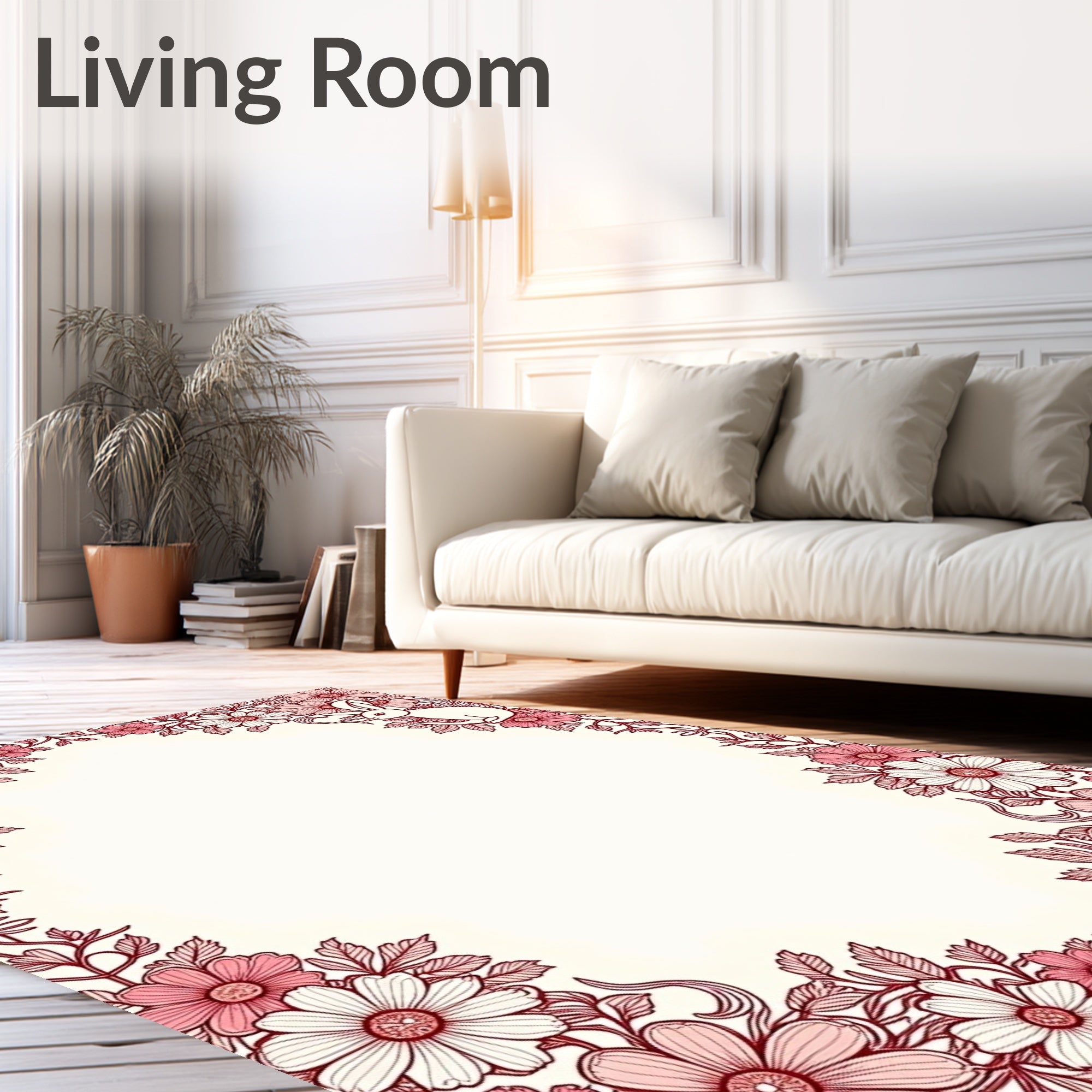 Whimsical Floral Bunny Outline Rug