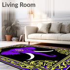 Purple Elephant Black Golden Floral Border Rug