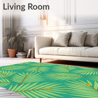 Green Palm Frond Teal Tropical Rug