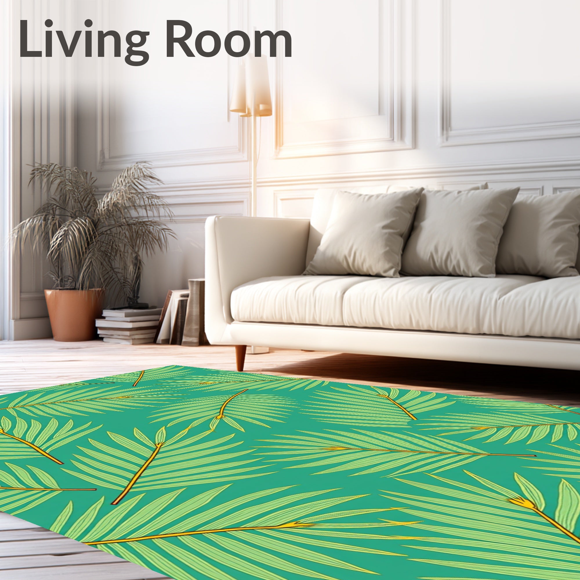 Green Palm Frond Teal Tropical Rug