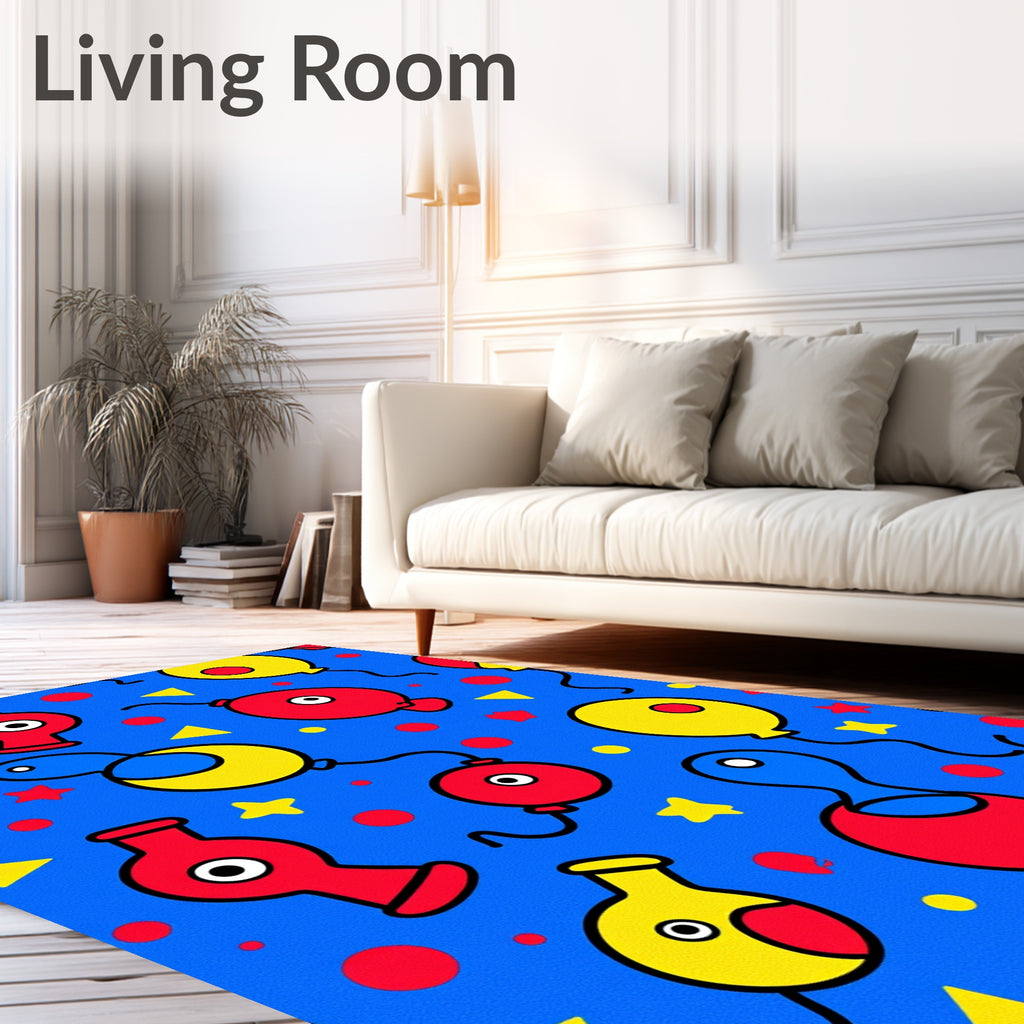 Happy Red Blue Yellow Balloon Party Rug