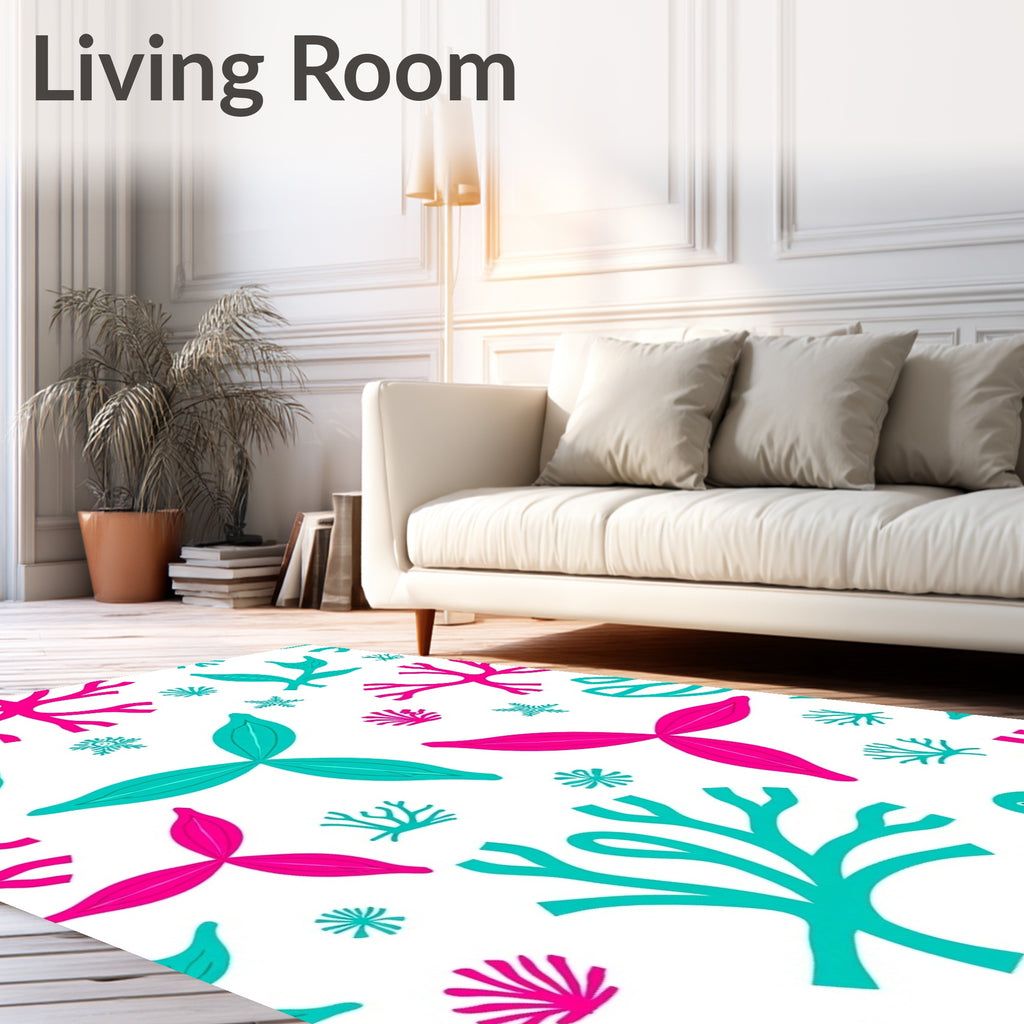 Coral Pink Teal Abstract Marine Life Rug
