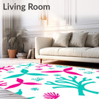 Coral Pink Teal Abstract Marine Life Rug