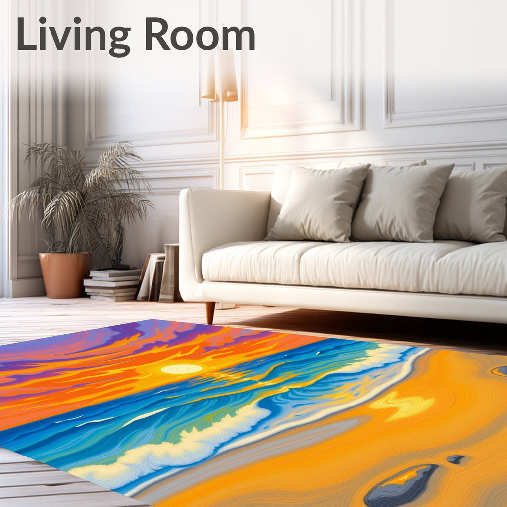 Vibrant Sunset Over Blue Ocean Waves Rug