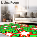 Vibrant Green Red Starburst Explosion Rug