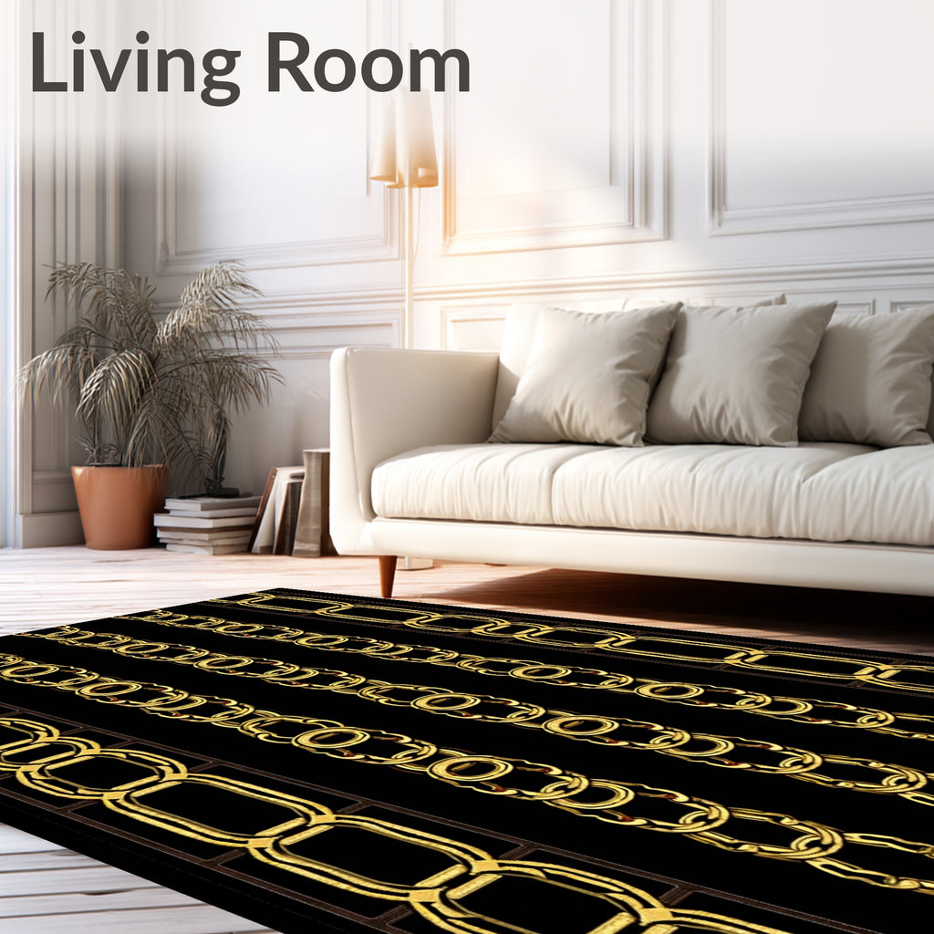 Golden Interlocking Chain Columns Rug