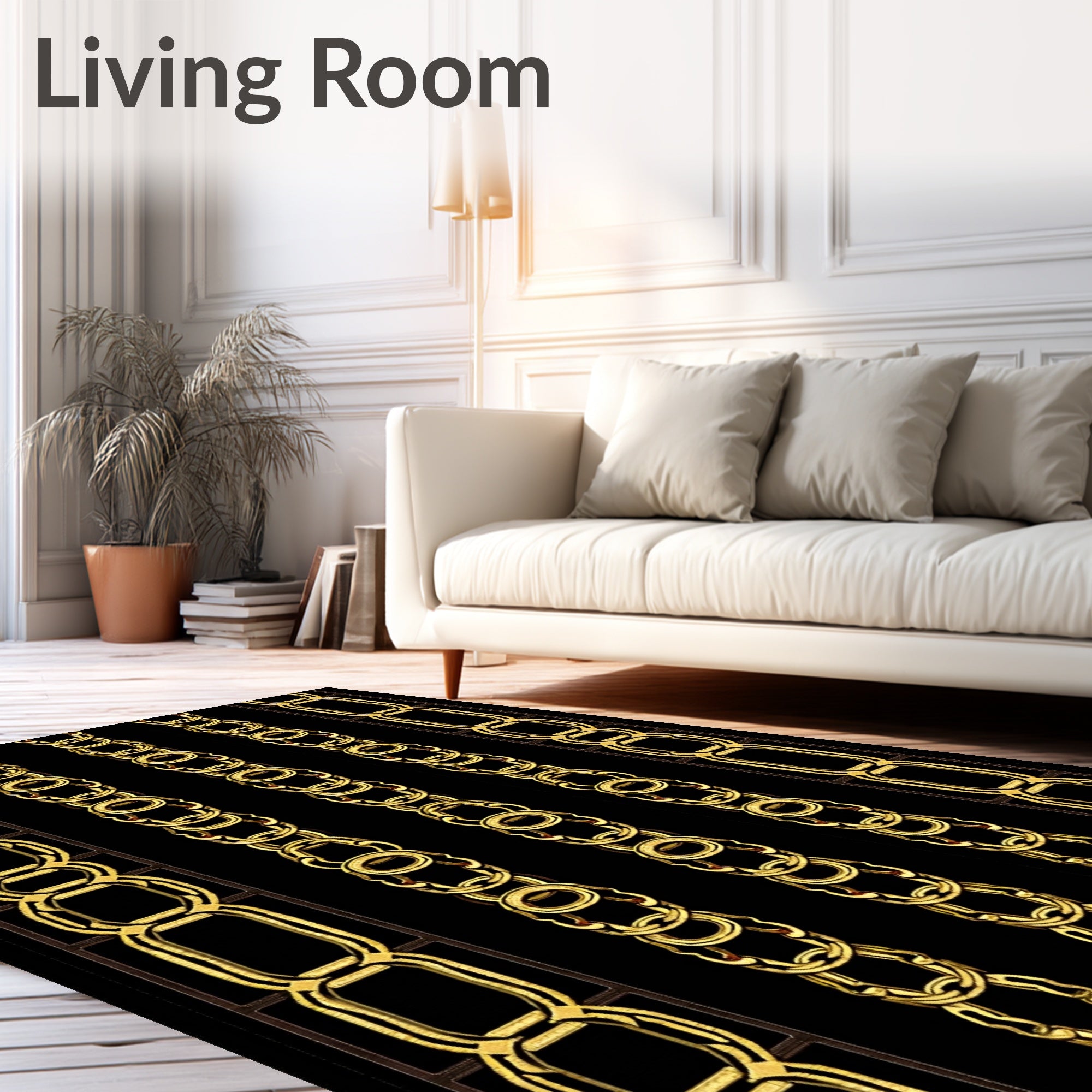 Golden Interlocking Chain Columns Rug