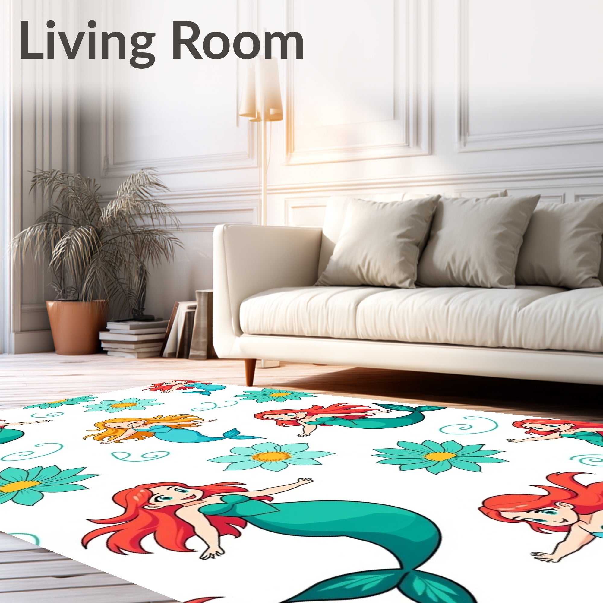 Charming Mermaid Floral Swirl Whimsy Art Rug