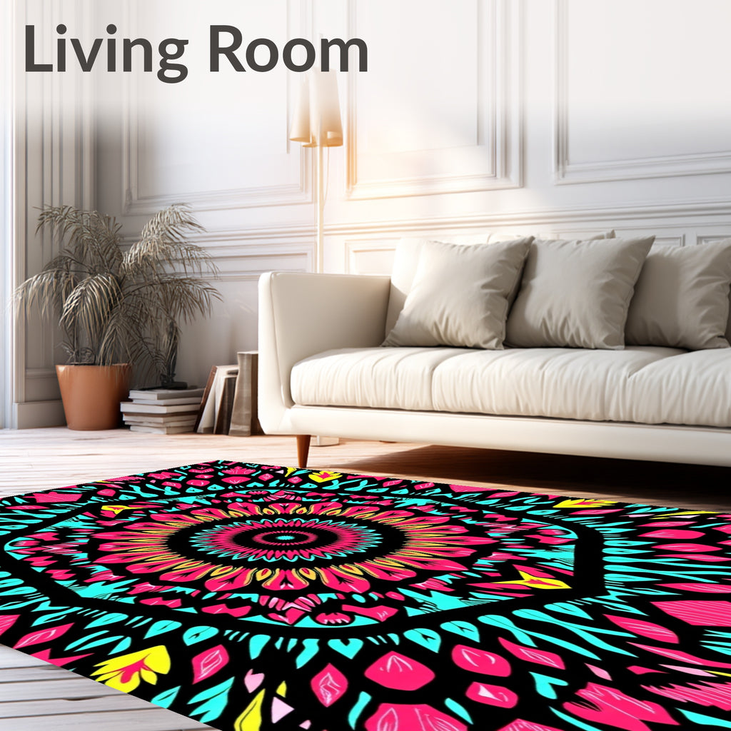 Vibrant Pink Turquoise Sunburst Mandala Rug