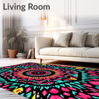 Vibrant Pink Turquoise Sunburst Mandala Rug
