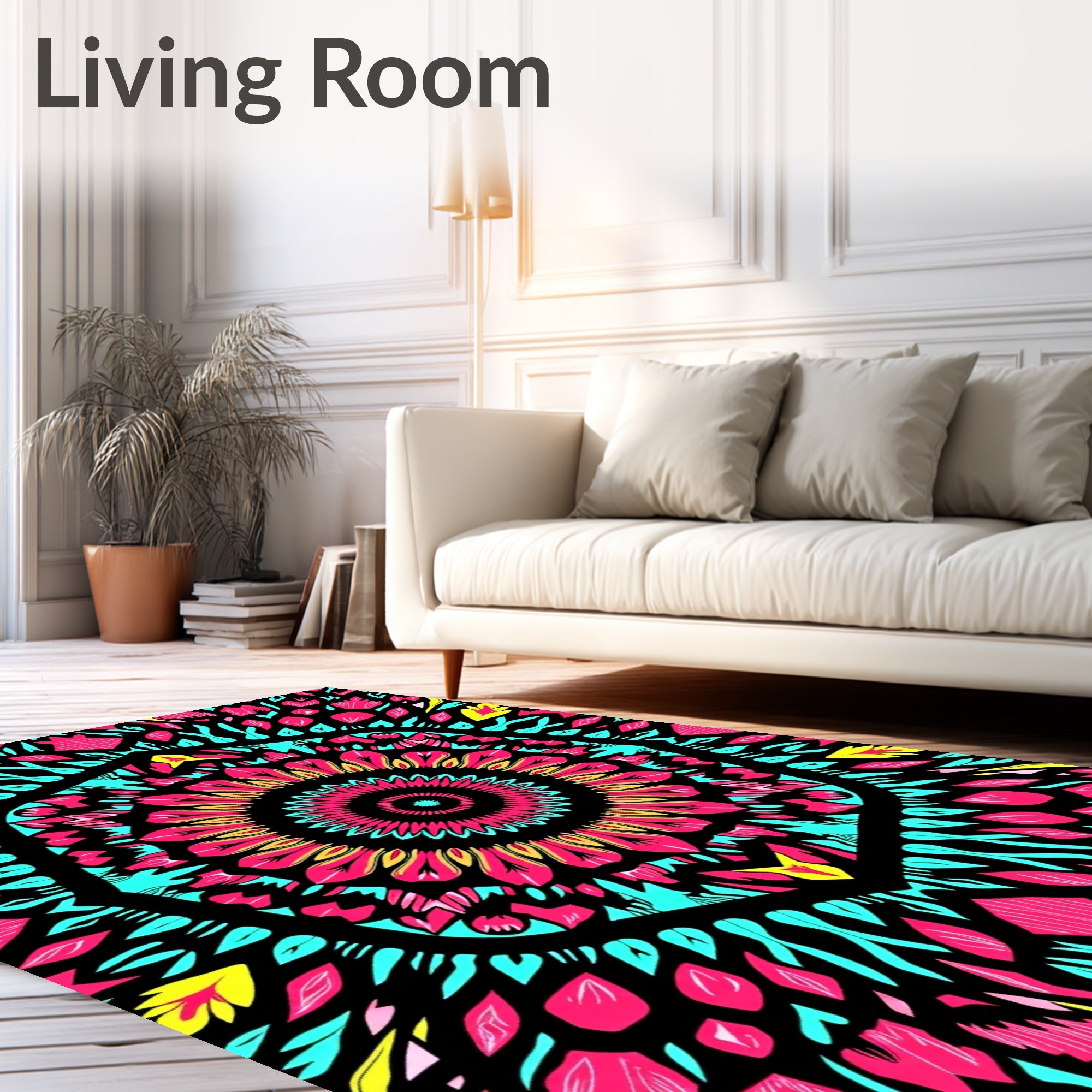 Vibrant Pink Turquoise Sunburst Mandala Rug