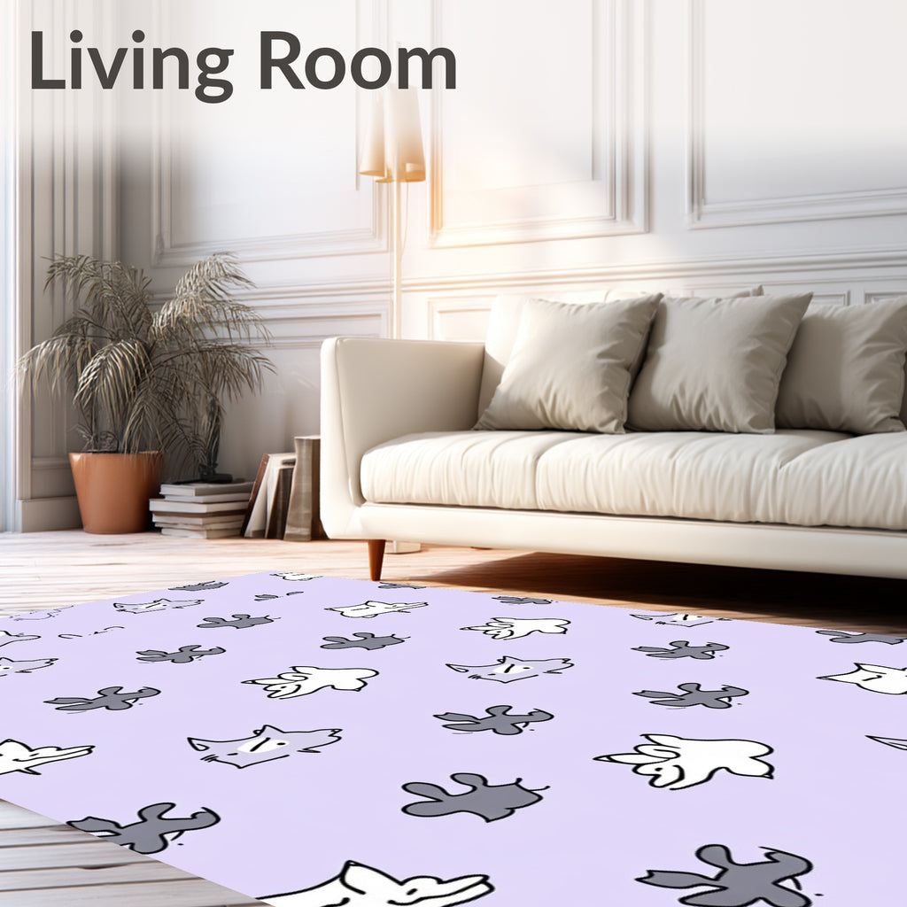 Playful Foxes Lilac Whimsical Background Rug