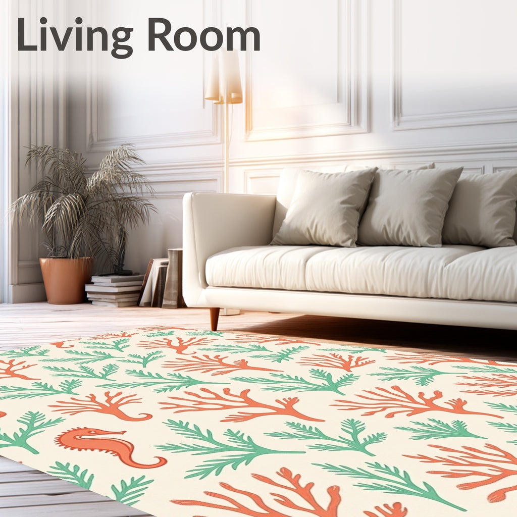 Coral and Seaweed Seascape Marine Theme Rug