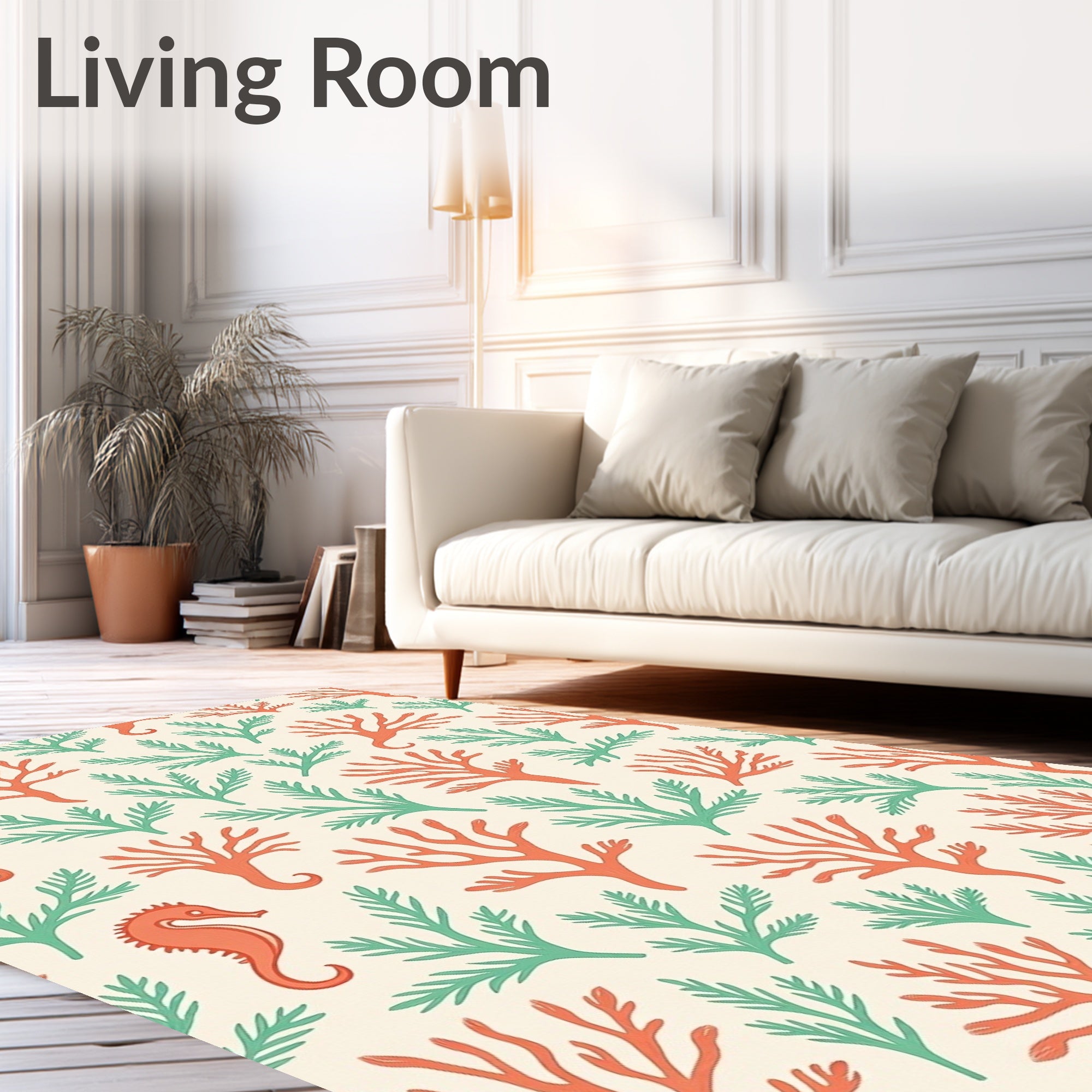 Coral and Seaweed Seascape Marine Theme Rug