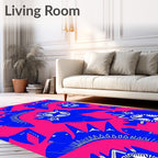 Bold Blue Floral Starburst Pink Rug