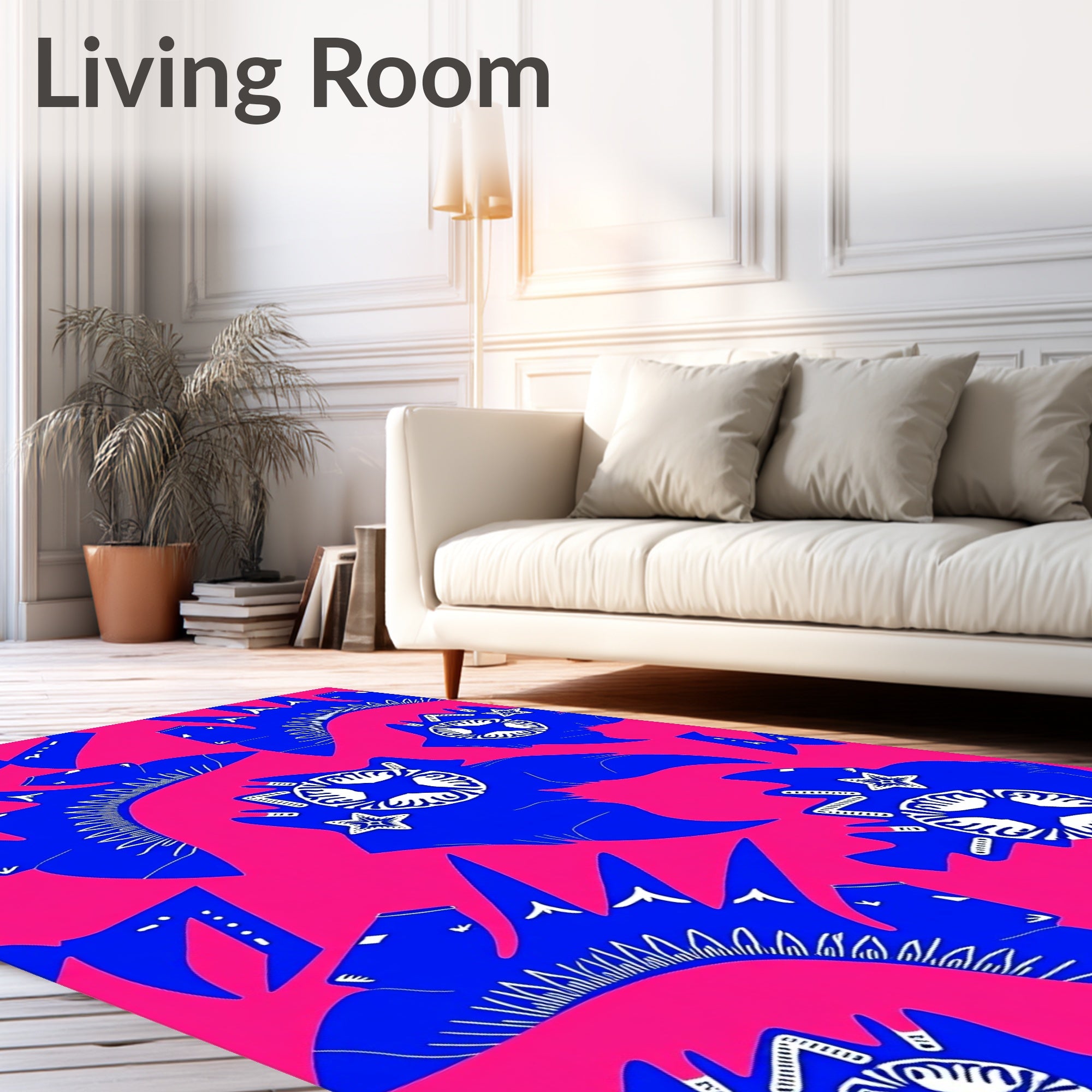 Bold Blue Floral Starburst Pink Rug