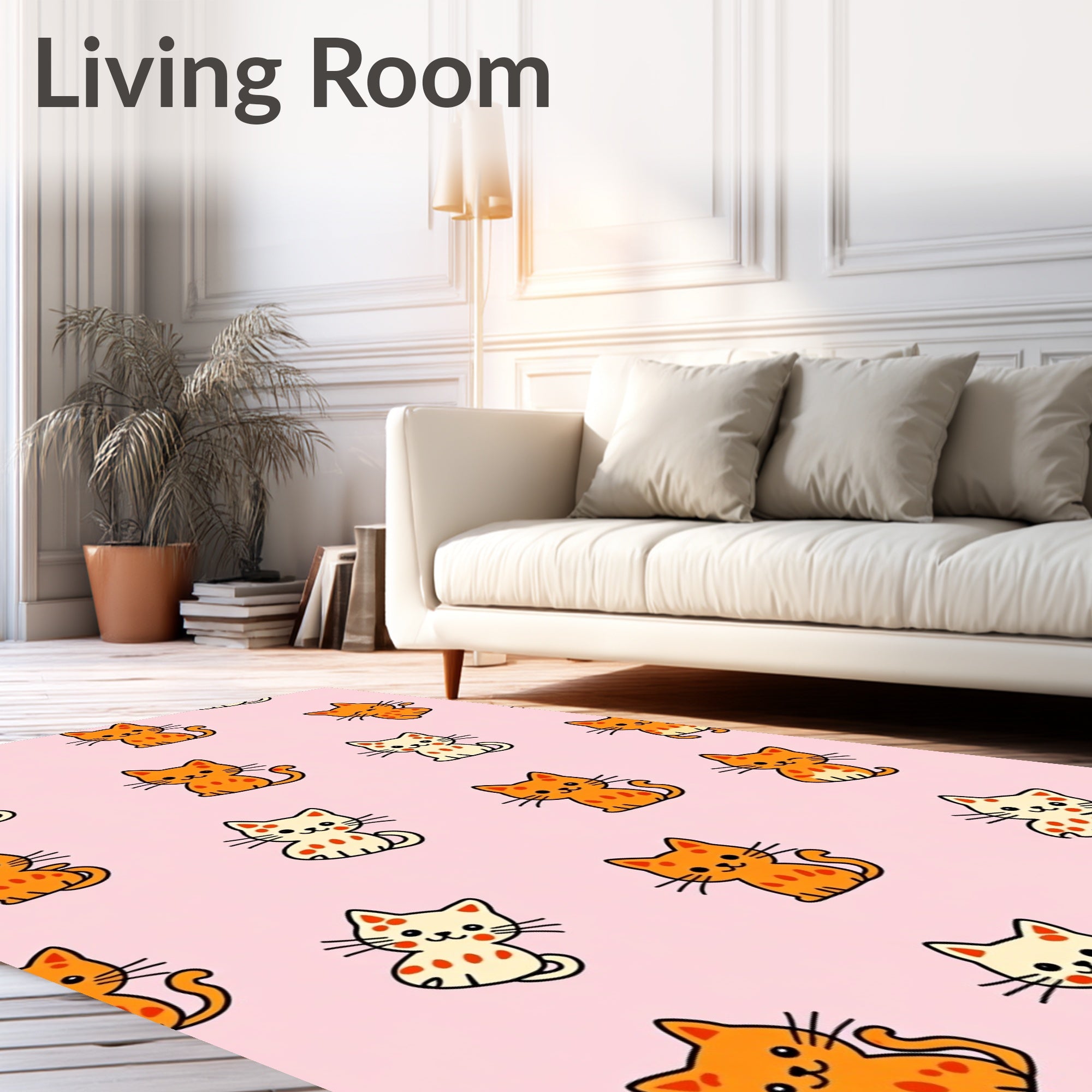 Whimsical Orange and Cream Kittens Rug