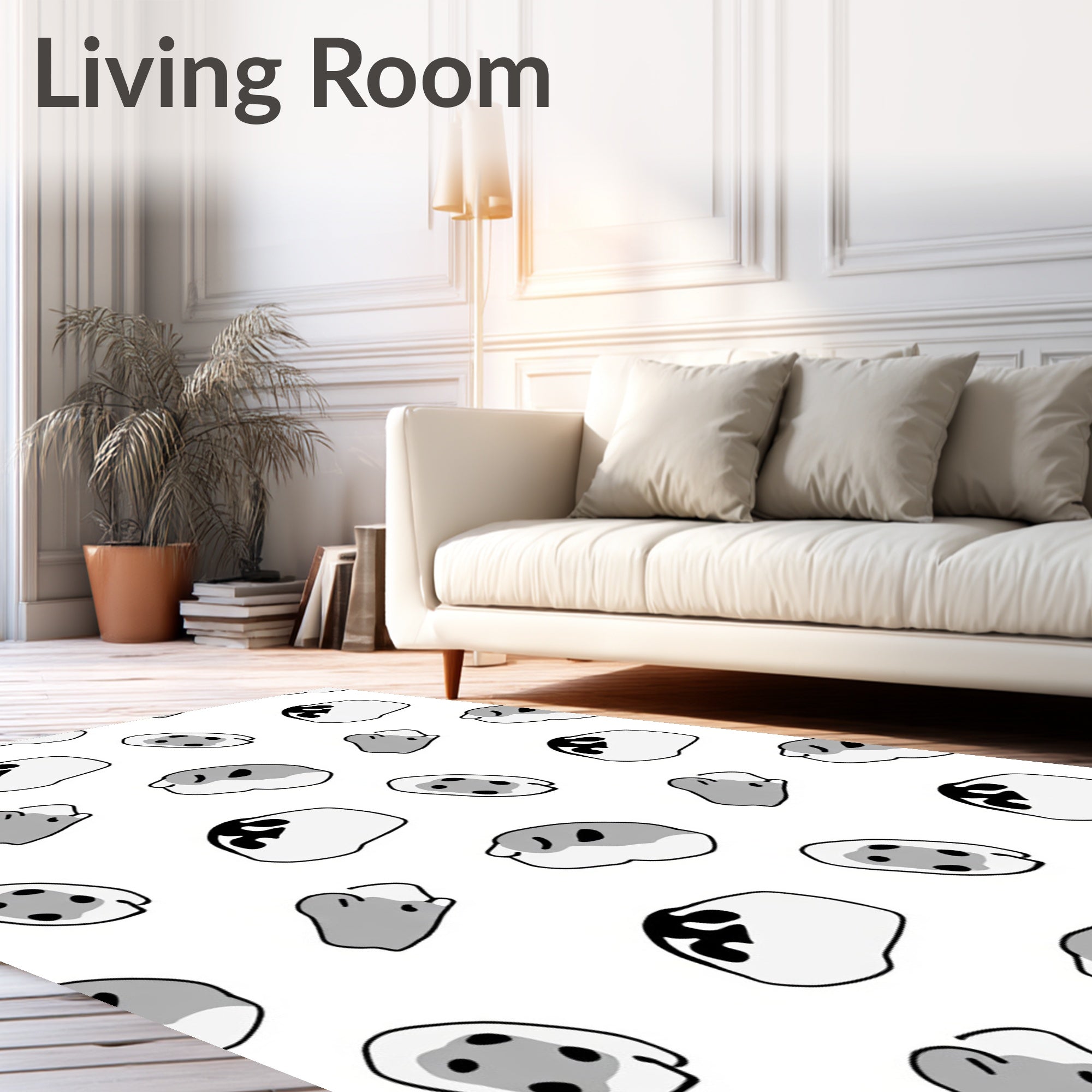 Whimsical Gray Blob Organic Scattered Rug