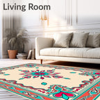 Vibrant Coral Teal Floral Medallion Rug