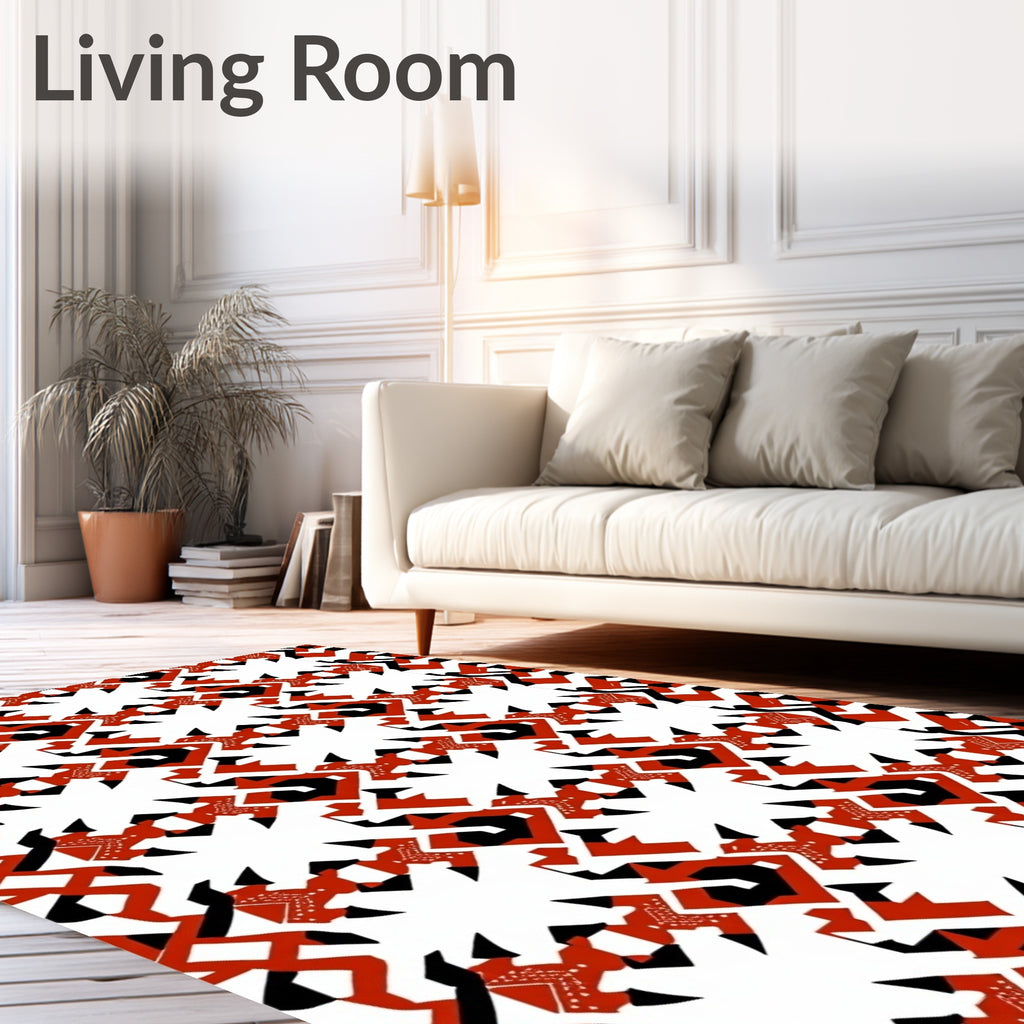 Bold Red Black Geometric Medallion Rug