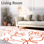 Red Abstract Continuous Line Swirls Rug