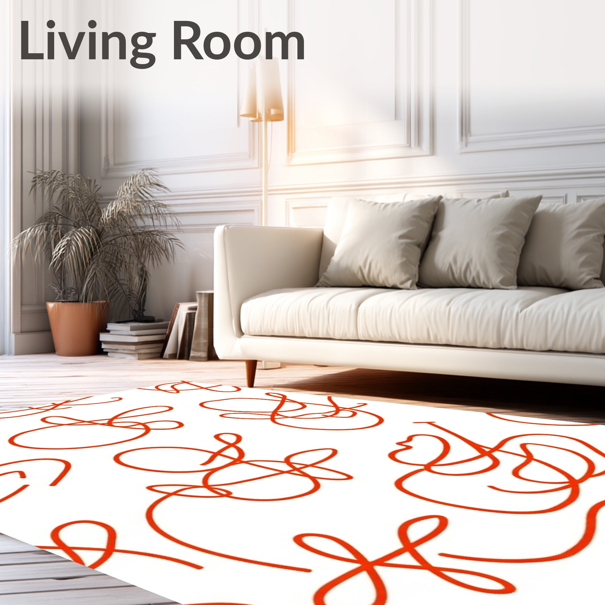 Red Abstract Continuous Line Swirls Rug
