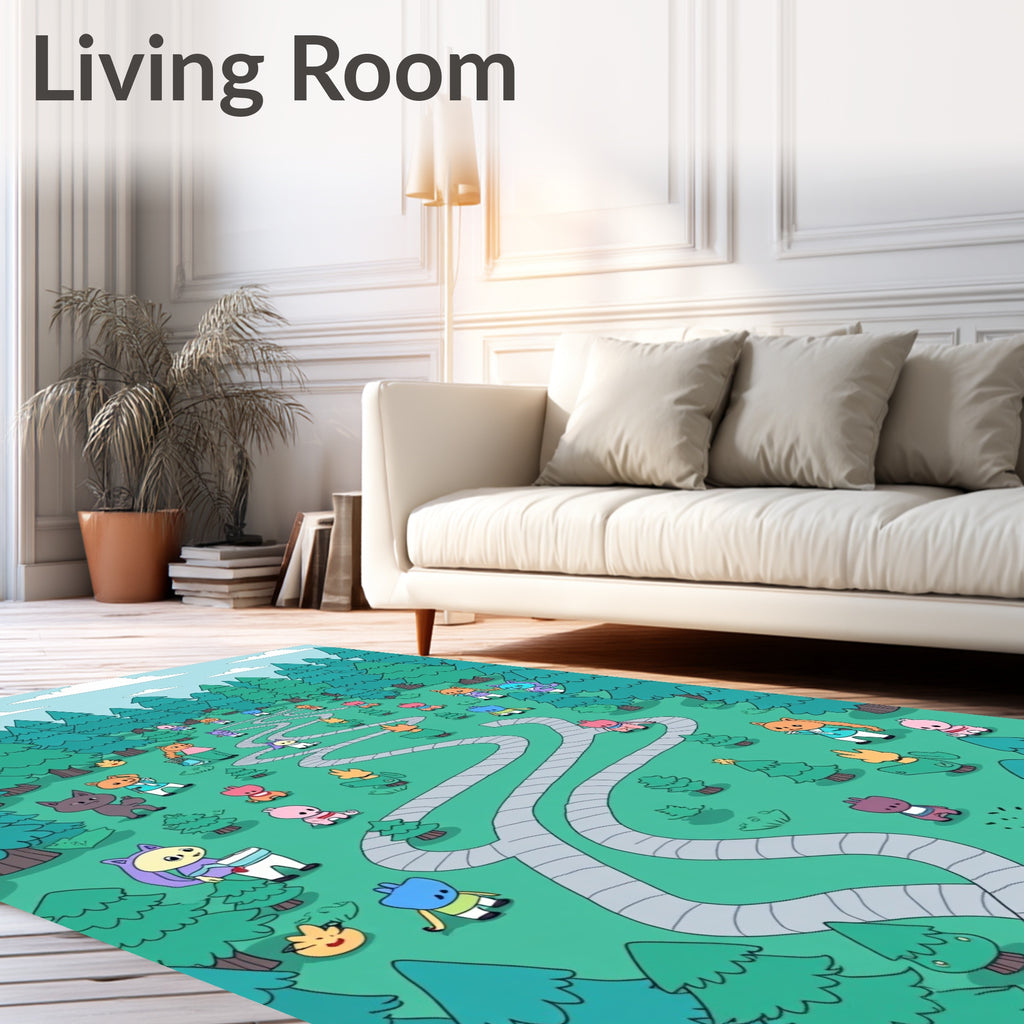 Cute Cat Creatures Forest Path Whimsical Rug