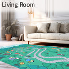 Cute Cat Creatures Forest Path Whimsical Rug