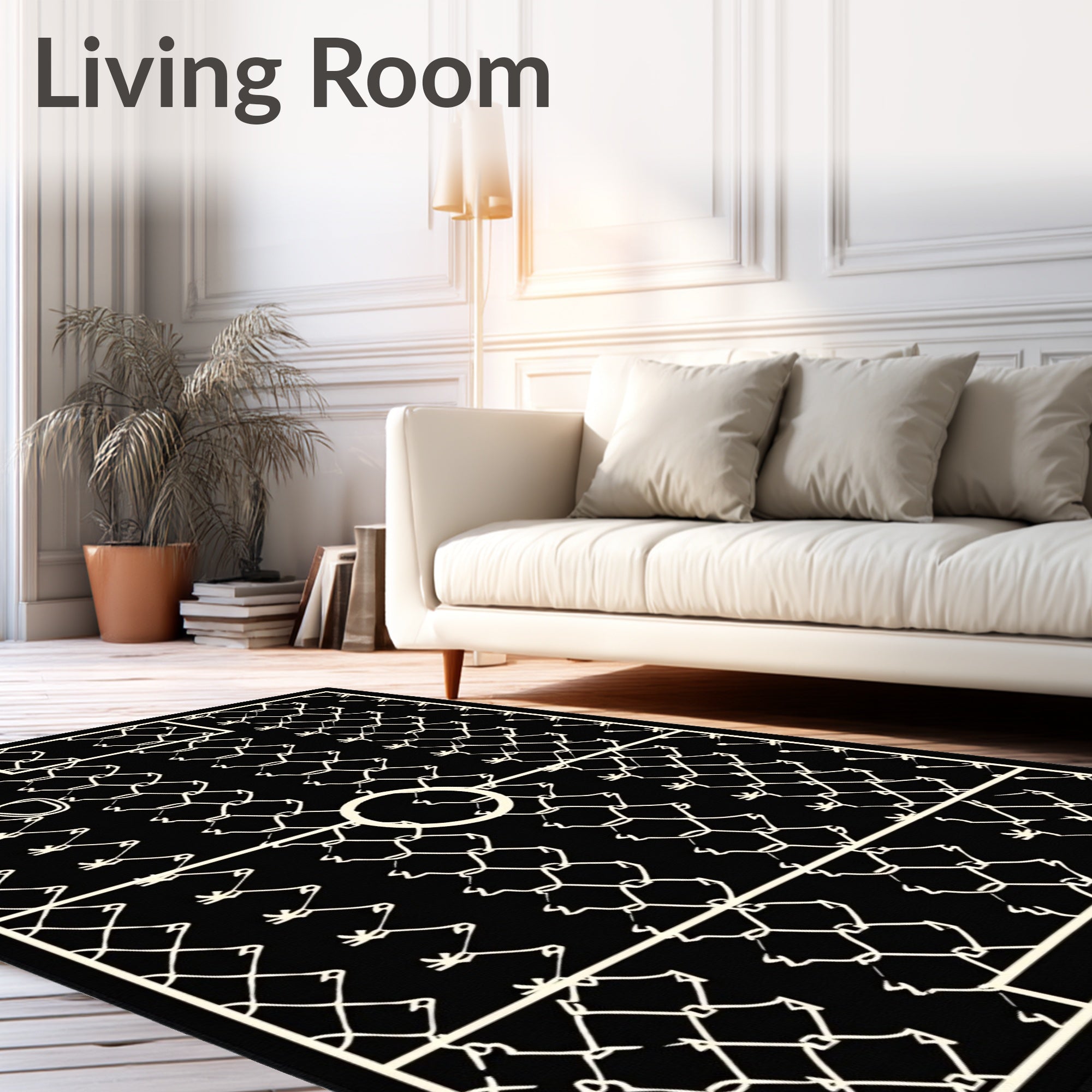 Black White Chain Link Court Rug