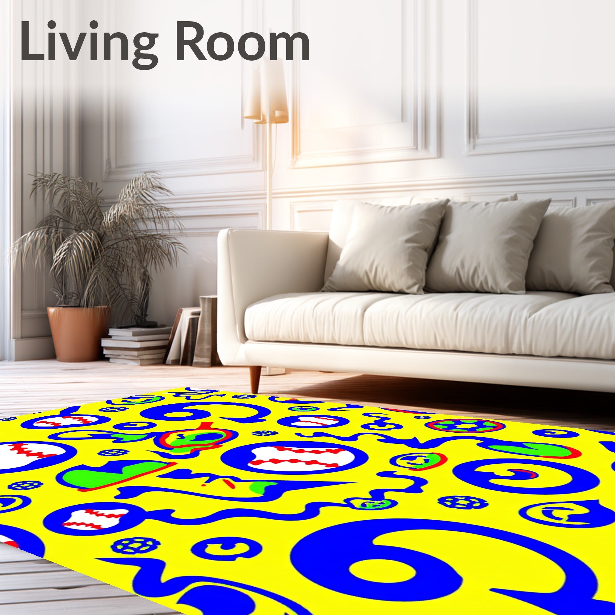 Bold Blue Yellow Baseball Collage Rug