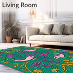 Whimsical Pink Axolotl Floral Border Rug