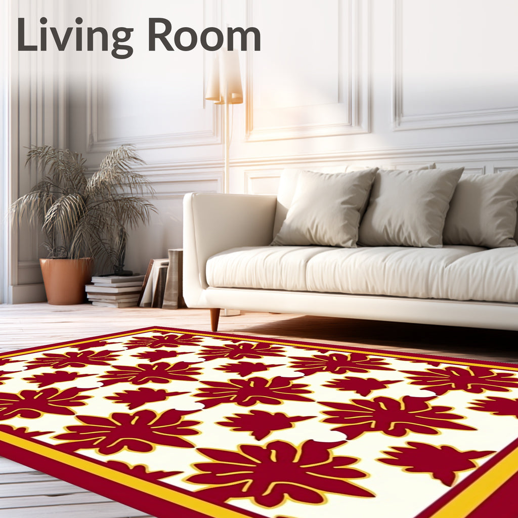 Rich Crimson Lotus Blossoms Rug
