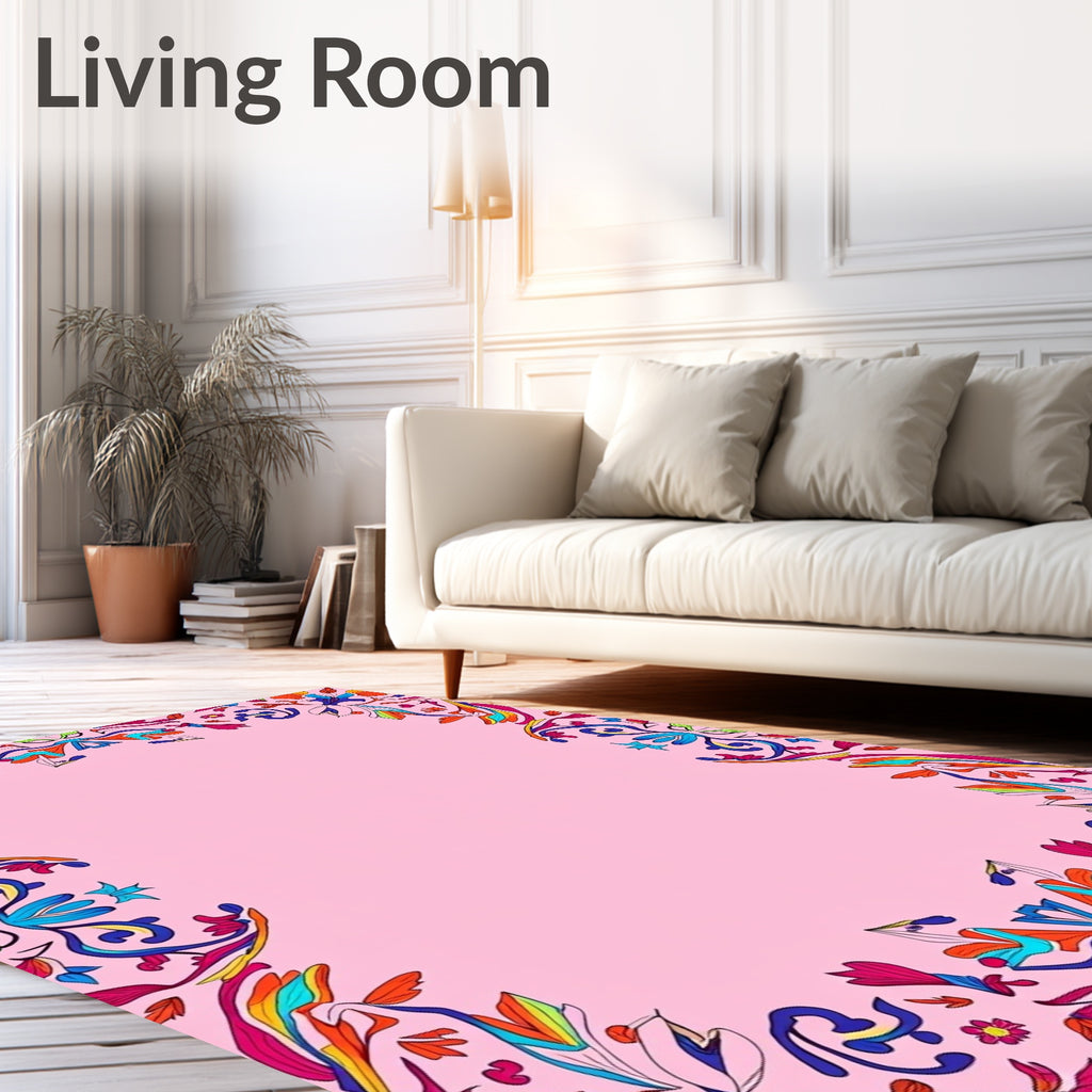 Vibrant Abstract Floral Frame Rug